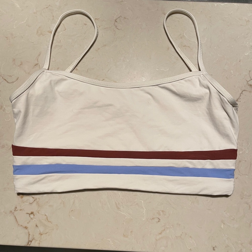 L space burnt orange and blue striped top